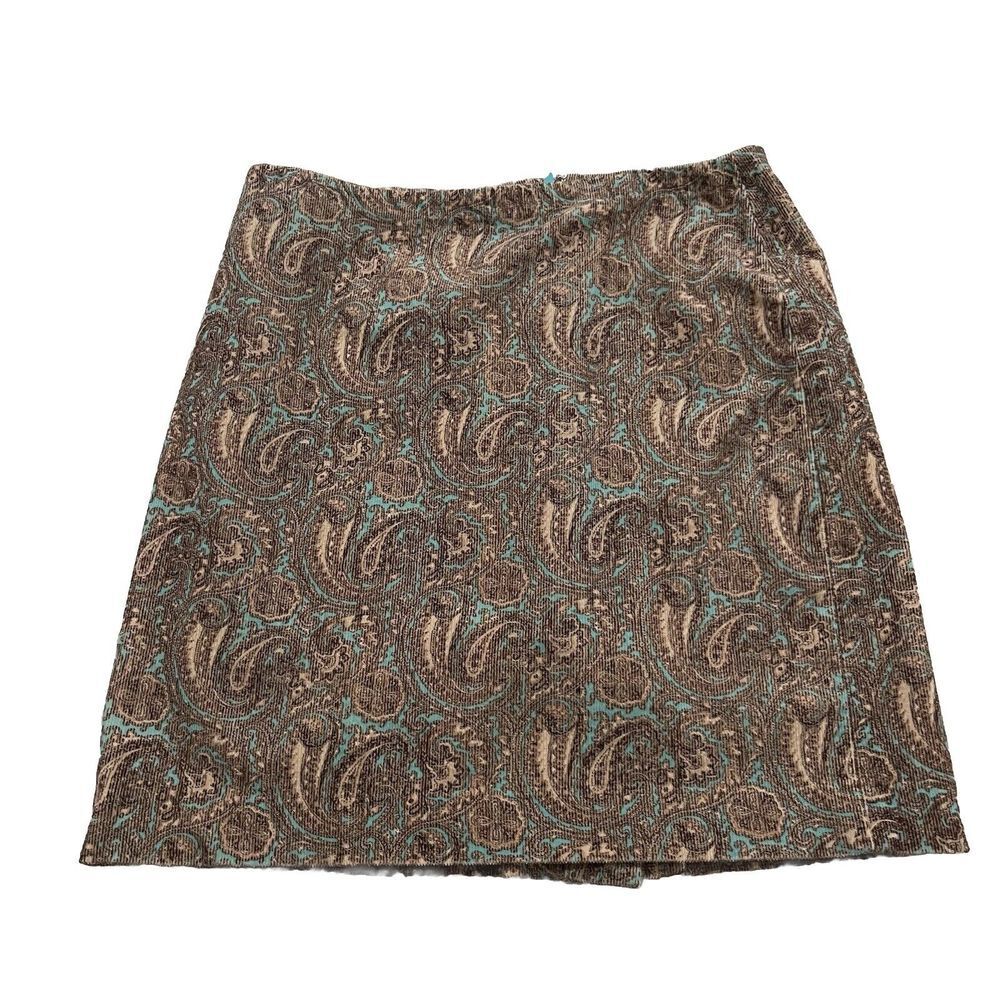 NWT Jones New York Brown & Blue Paisley‎ Print Corduroy Straight Skirt Size 10